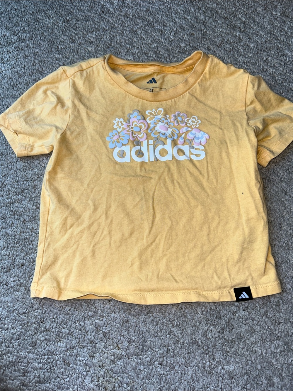 adidas Yellow Tee with White Floral Logo